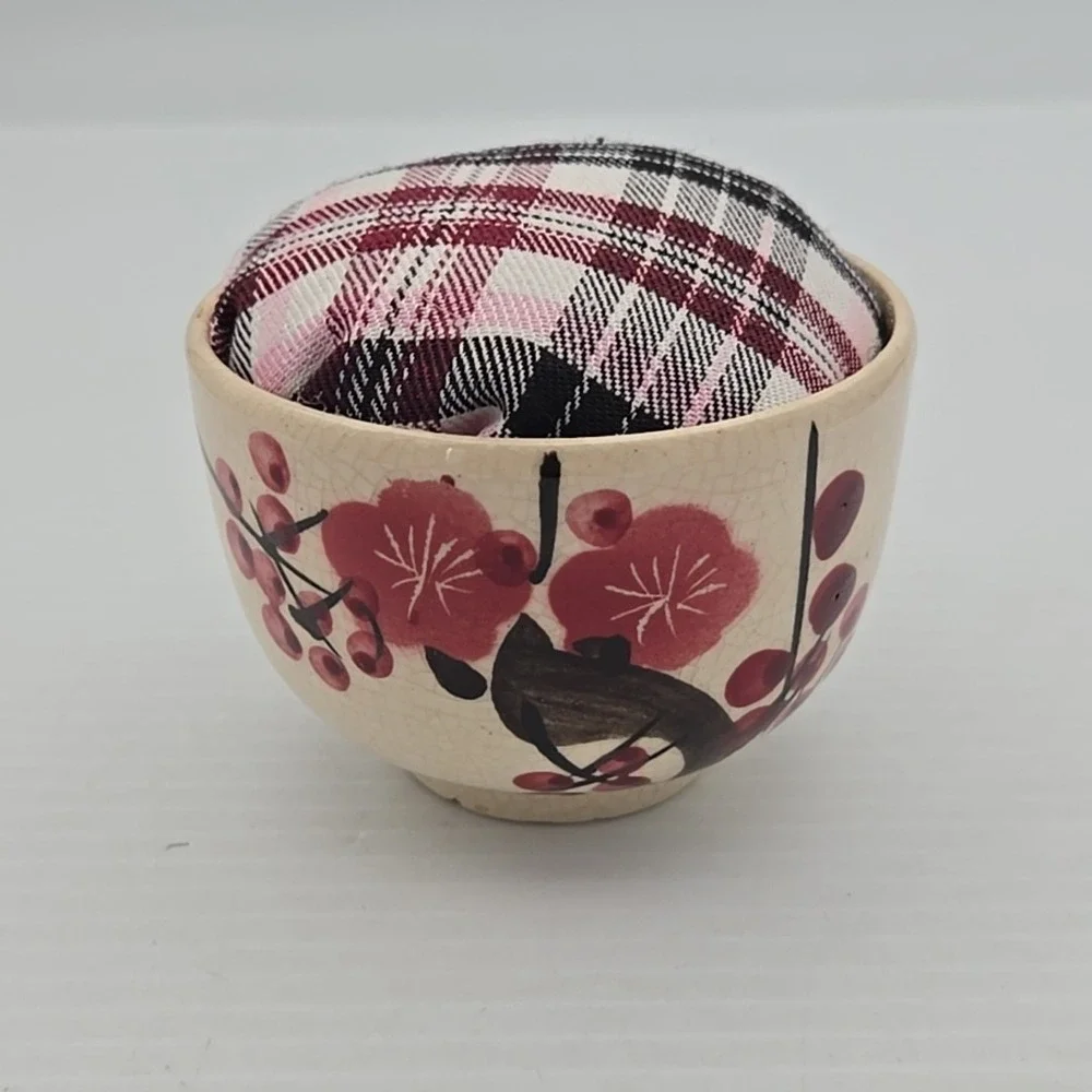 Pincushion Pin Cushion Handmade‎ from Vintage Antique Quilt & Japan Bowl